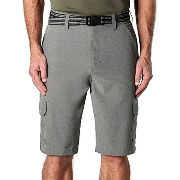 IRON CLOTHING Men Belted Stretch Microfiber Cargo Short